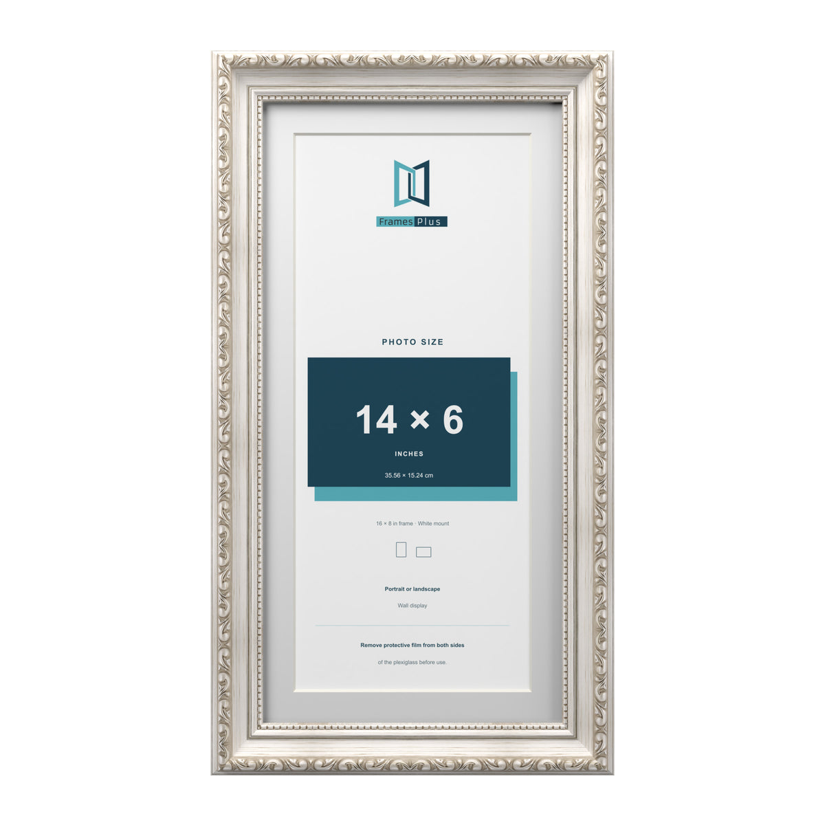 Louis Range Silver Picture, Photo & Poster Frame with White Mount - 16x8" Frame for 14x6" Photo, Silver