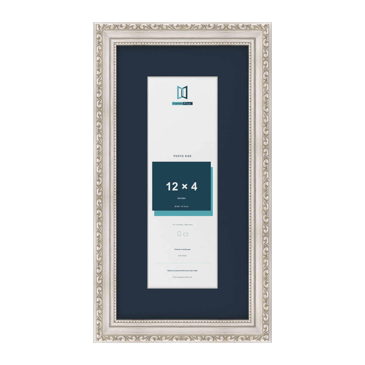 Louis Range Silver Picture, Photo & Poster Frame with Pacific Blue Mount - 16x8" Frame for 12x4" Photo, Silver