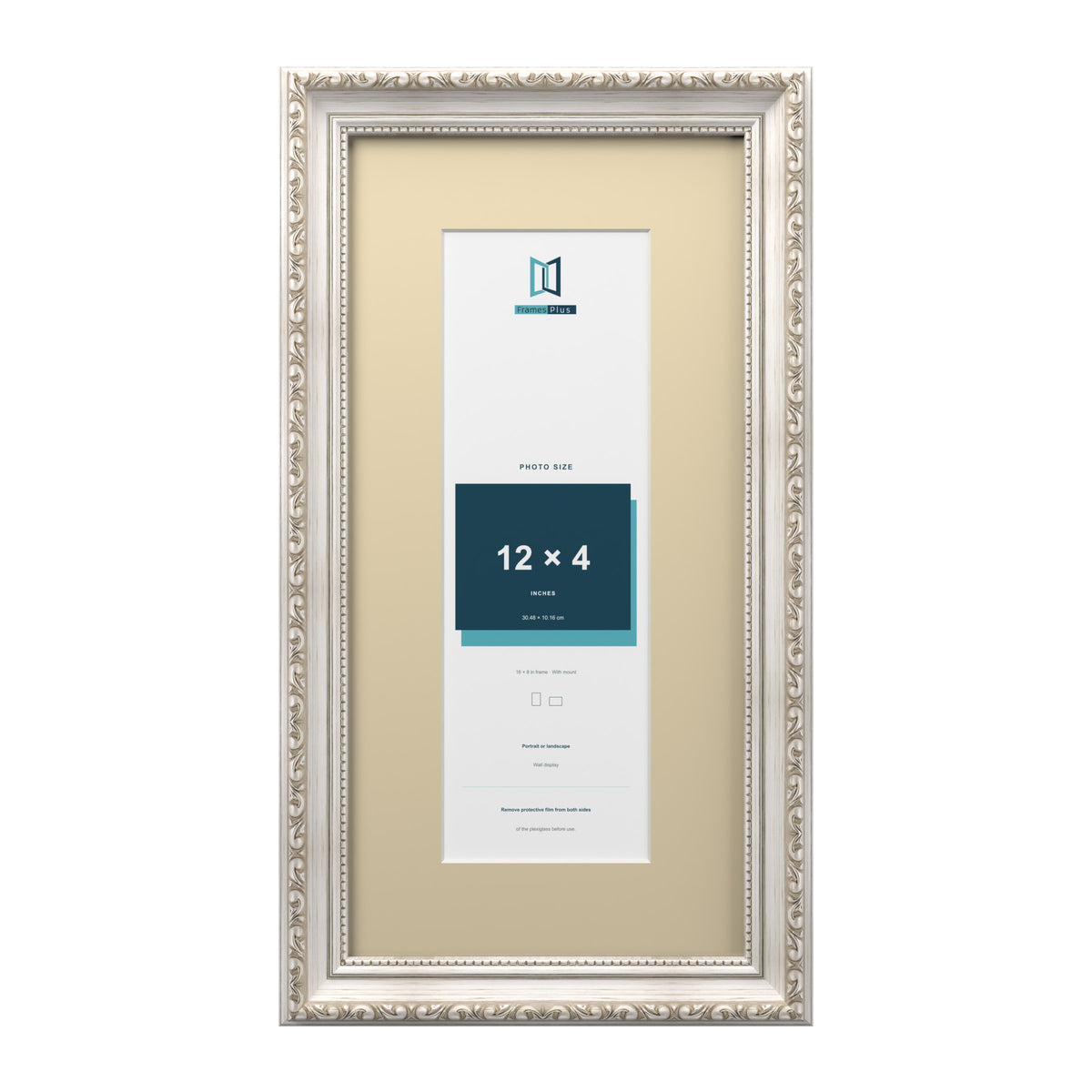 Louis Range Silver Picture, Photo & Poster Frame with Ivory Mount - 16x8" Frame for 12x4" Photo, Silver