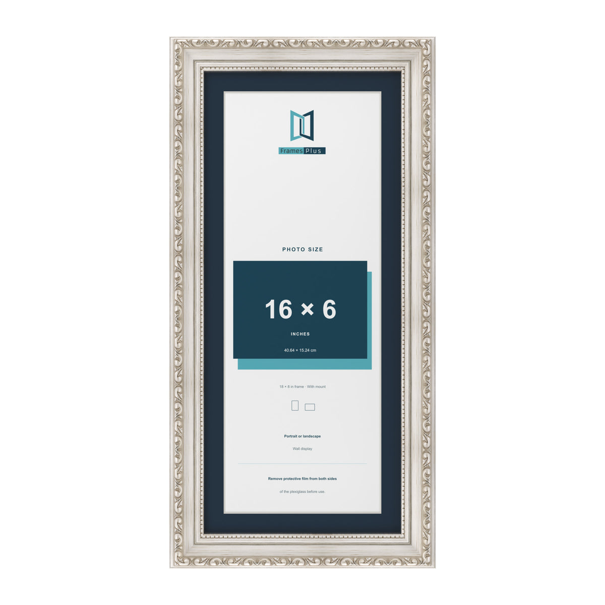 Louis Range Silver Picture, Photo & Poster Frame with Pacific Blue Mount - 18x8" Frame for 16x6" Photo, Silver