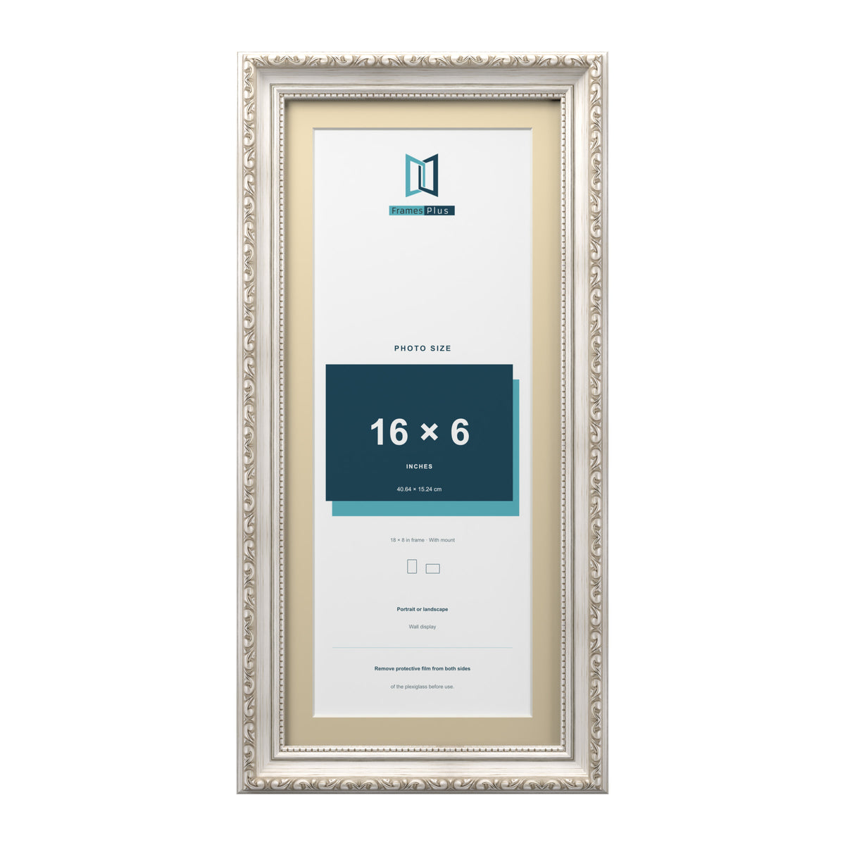 Louis Range Silver Picture, Photo & Poster Frame with Ivory Mount - 18x8" Frame for 16x6" Photo, Silver