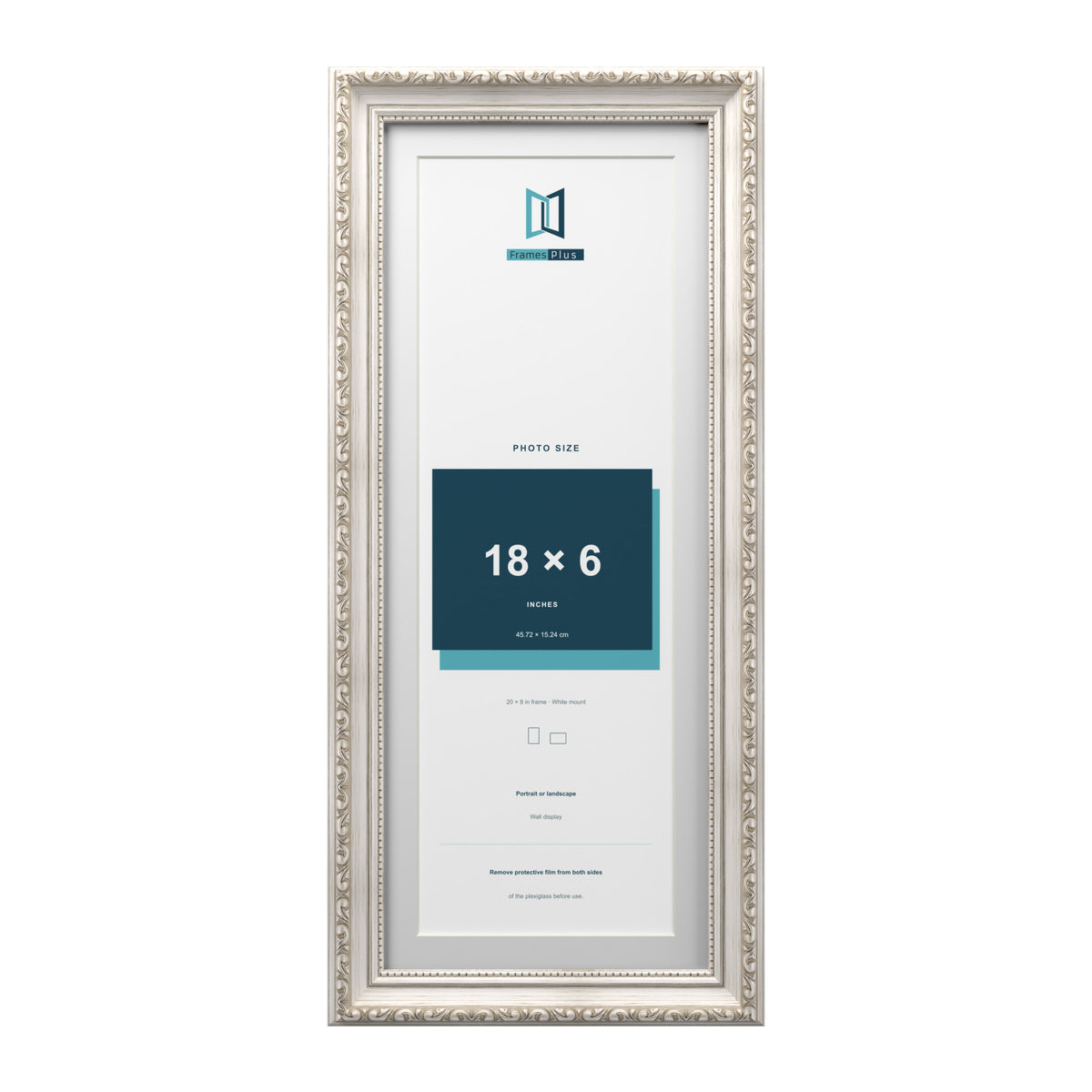 Louis Range Silver Picture, Photo & Poster Frame with White Mount - 20x8" Frame for 18x6" Photo, Silver