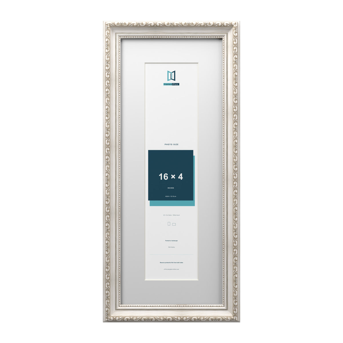 Louis Range Silver Picture, Photo & Poster Frame with White Mount - 20x8" Frame for 16x4" Photo, Silver