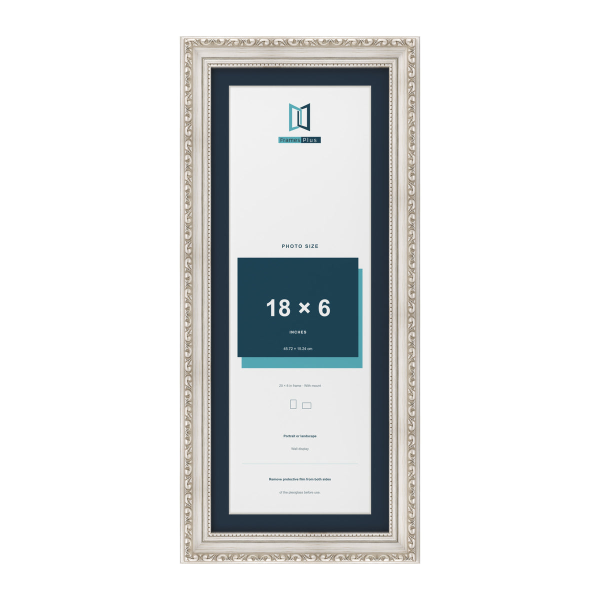 Louis Range Silver Picture, Photo & Poster Frame with Pacific Blue Mount - 20x8" Frame for 18x6" Photo, Silver