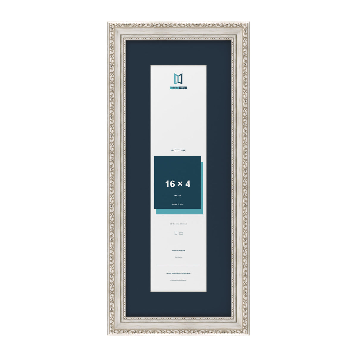 Louis Range Silver Picture, Photo & Poster Frame with Pacific Blue Mount - 20x8" Frame for 16x4" Photo, Silver