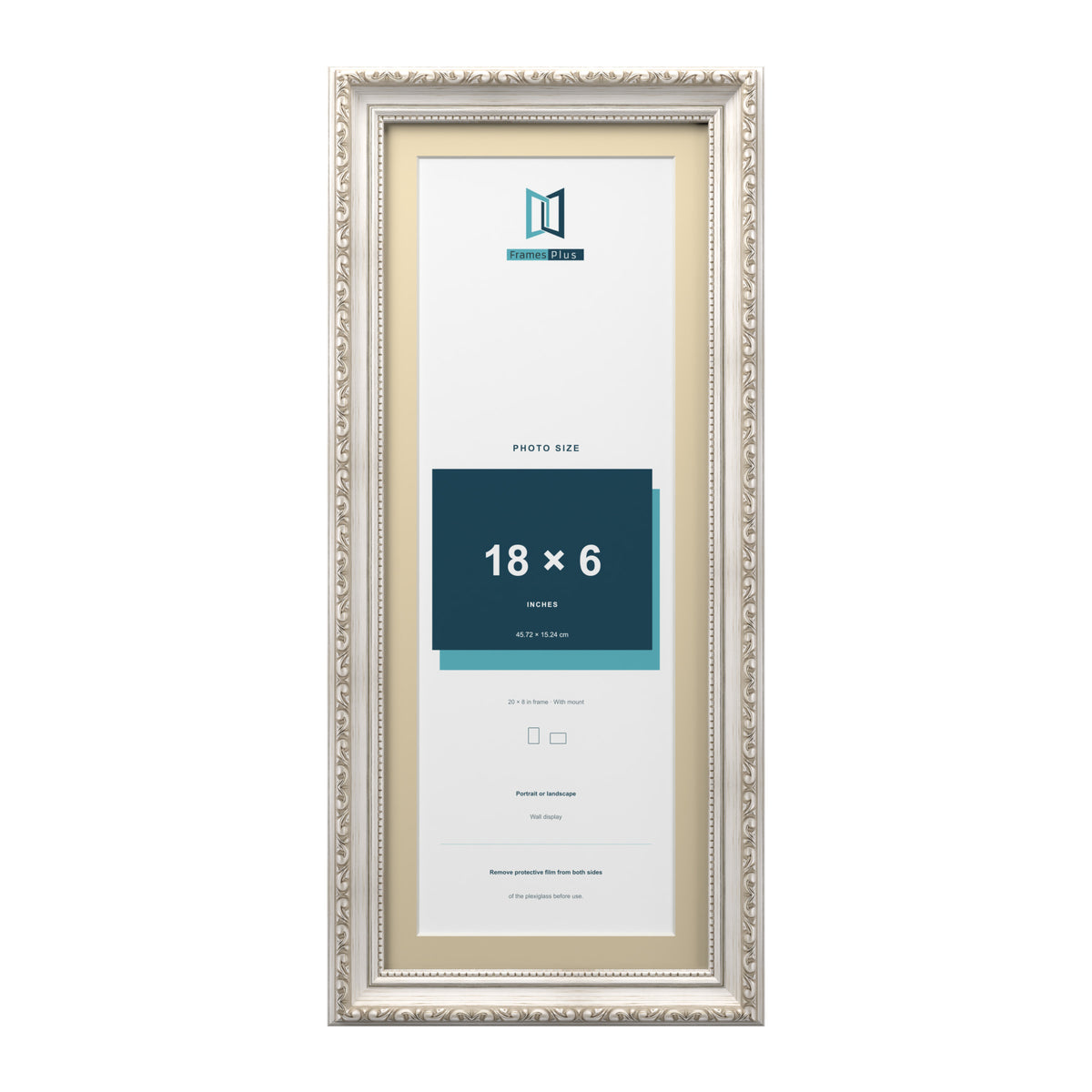 Louis Range Silver Picture, Photo & Poster Frame with Ivory Mount - 20x8" Frame for 18x6" Photo, Silver