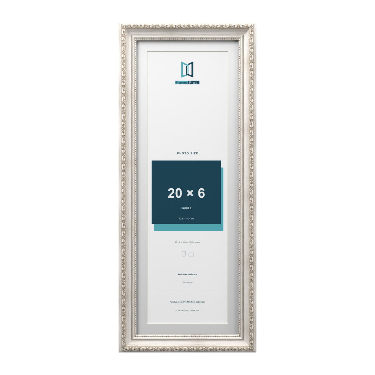 Louis Range Silver Picture, Photo & Poster Frame with White Mount - 22x8" Frame for 20x6" Photo, Silver