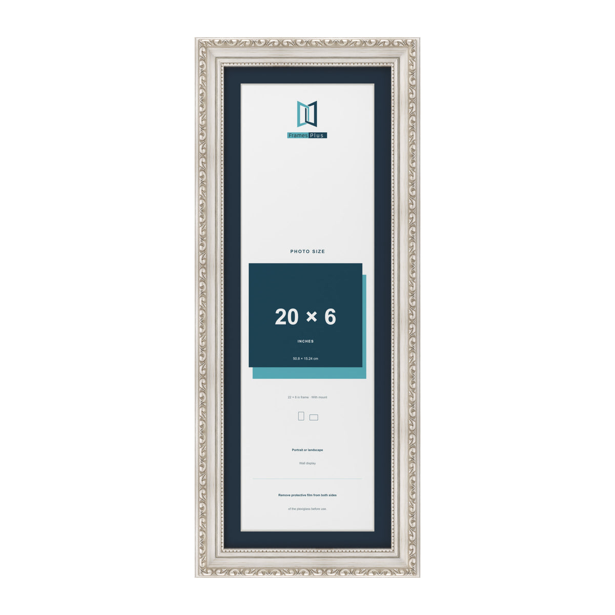Louis Range Silver Picture, Photo & Poster Frame with Pacific Blue Mount - 22x8" Frame for 20x6" Photo, Silver