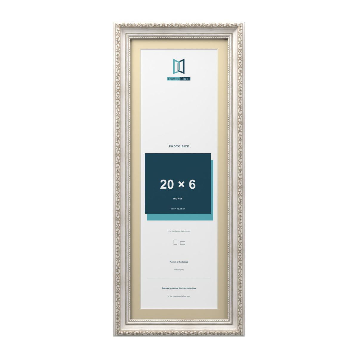 Louis Range Silver Picture, Photo & Poster Frame with Ivory Mount - 22x8" Frame for 20x6" Photo, Silver