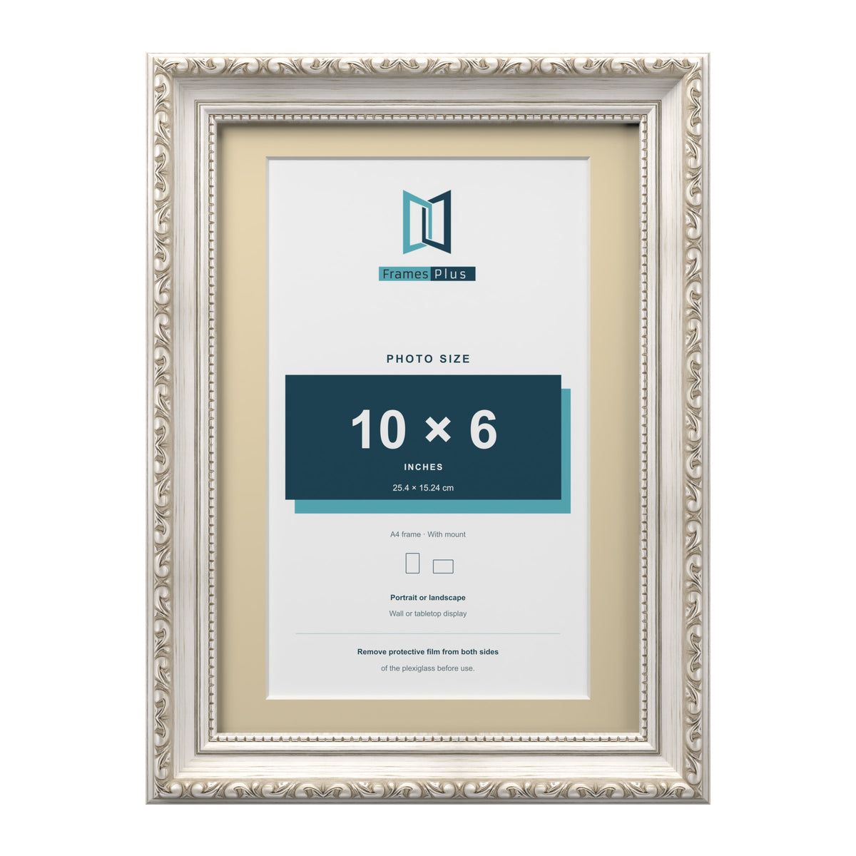 Louis Range Silver Picture, Photo & Poster Frame with Ivory Mount - A4 Frame for 10x6" Photo, Silver