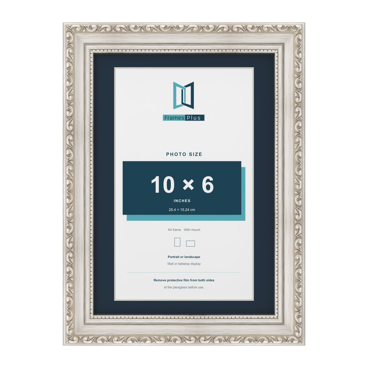 Louis Range Silver Picture, Photo & Poster Frame with Pacific Blue Mount - A4 Frame for 10x6" Photo, Silver