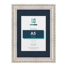 Louis Range Silver Picture, Photo & Poster Frame with Pacific Blue Mount - A4 Frame for A5 Photo, Silver