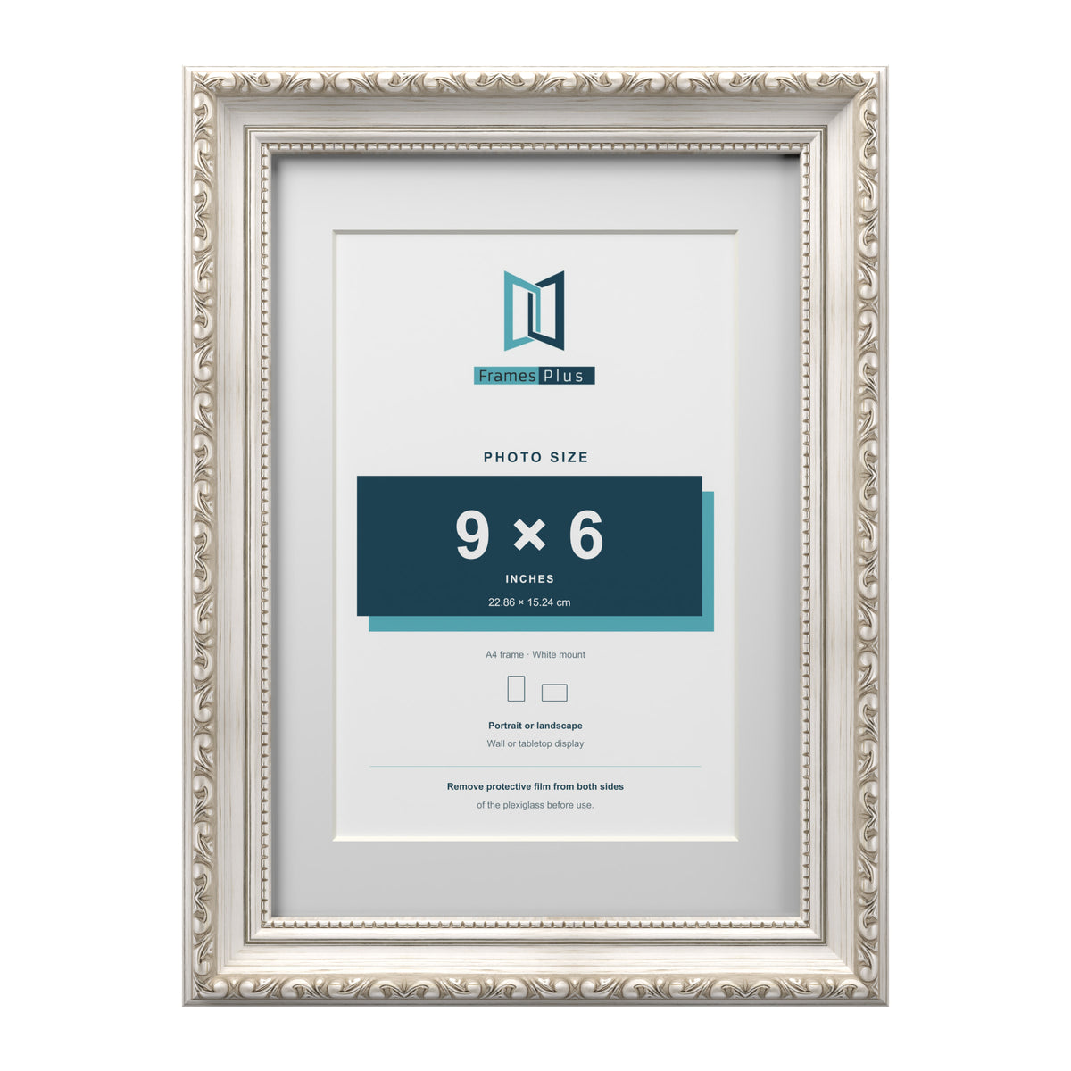 Louis Range Silver Picture, Photo & Poster Frame with White Mount - A4 Frame for 9x6" Photo, Silver