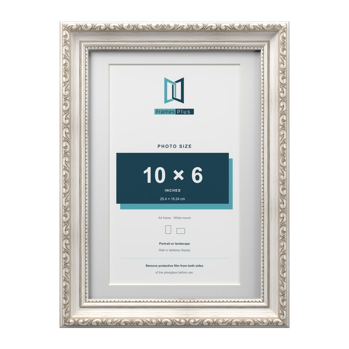 Louis Range Silver Picture, Photo & Poster Frame with White Mount - A4 Frame for 10x6" Photo, Silver