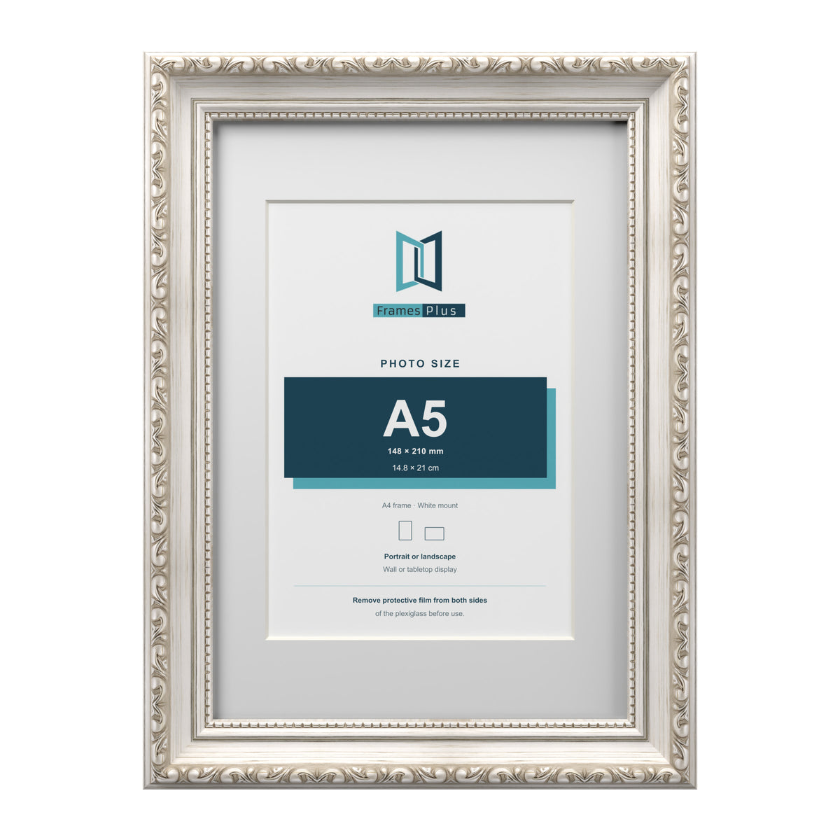 Louis Range Silver Picture, Photo & Poster Frame with White Mount - A4 Frame for A5 Photo, Silver