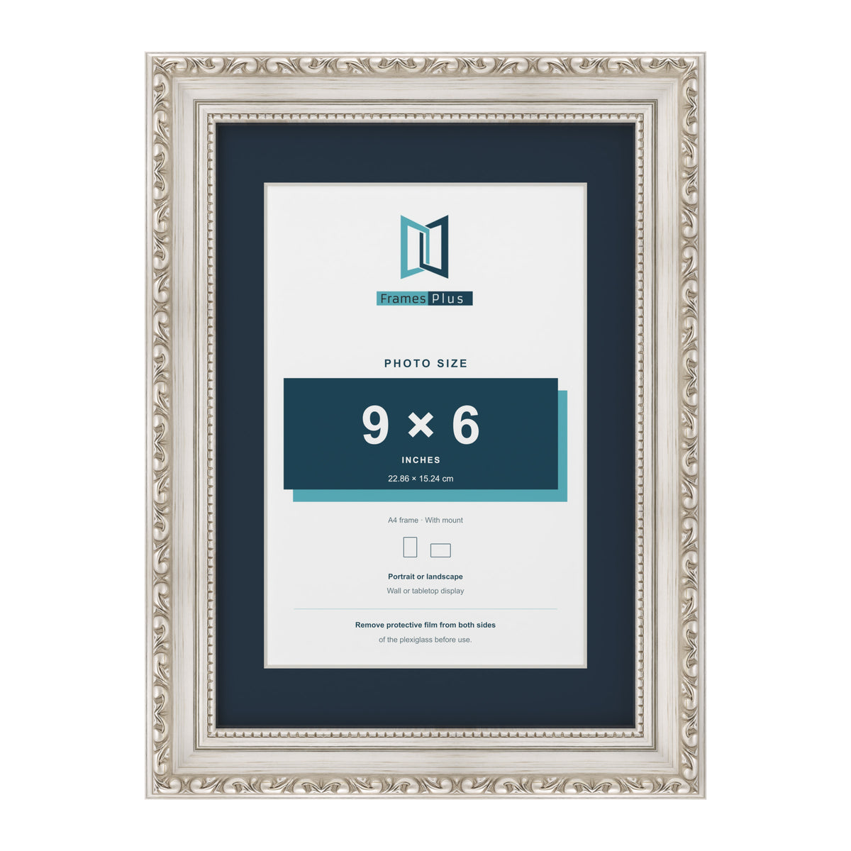 Louis Range Silver Picture, Photo & Poster Frame with Pacific Blue Mount - A4 Frame for 9x6" Photo, Silver