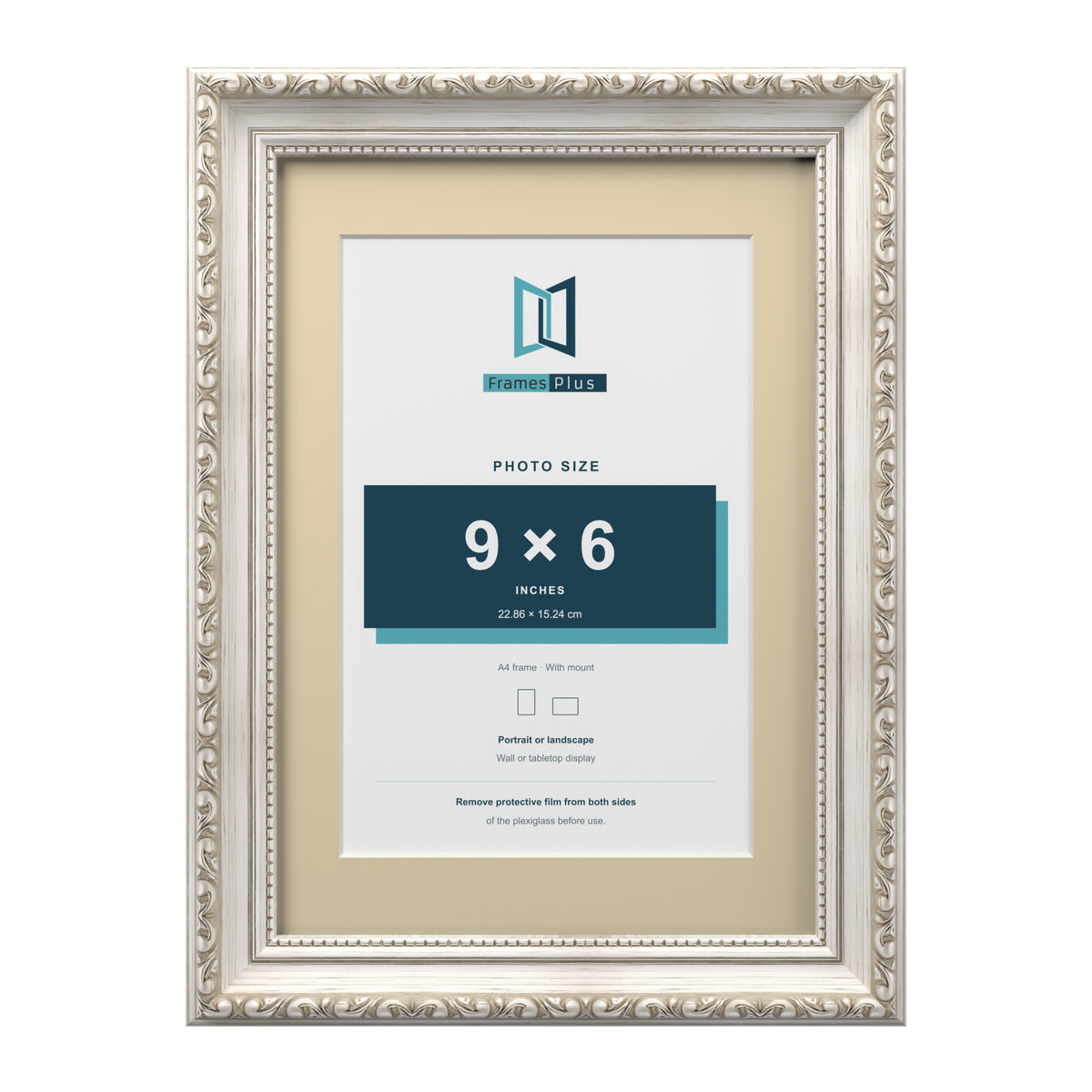 Louis Range Silver Picture, Photo & Poster Frame with Ivory Mount - A4 Frame for 9x6" Photo, Silver