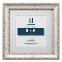 Louis Range Silver Picture, Photo & Poster Frame with White Mount - 9x9" Frame for 6x6" Photo, Silver