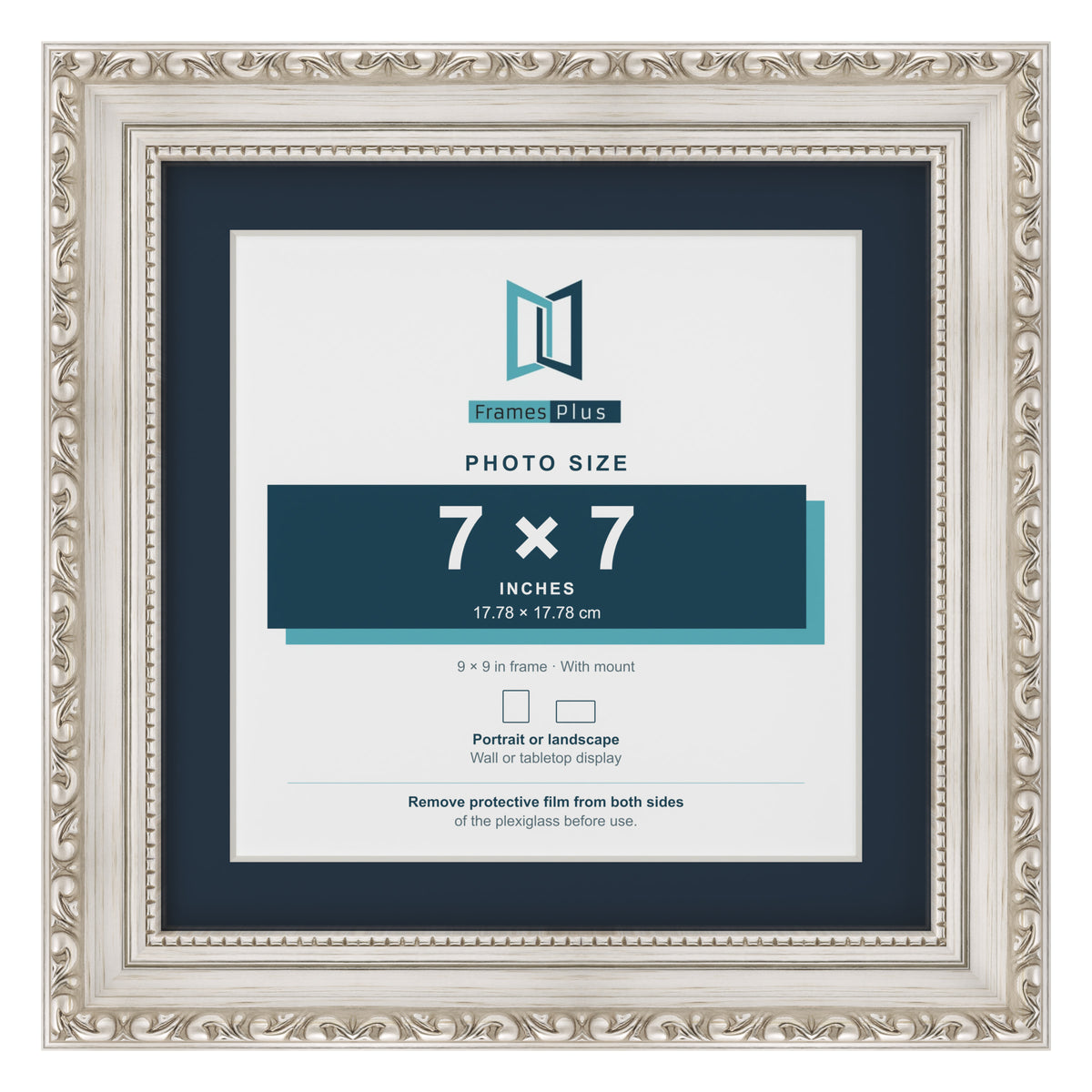 Louis Range Silver Picture, Photo & Poster Frame with Pacific Blue Mount - 9x9" Frame for 7x7" Photo, Silver