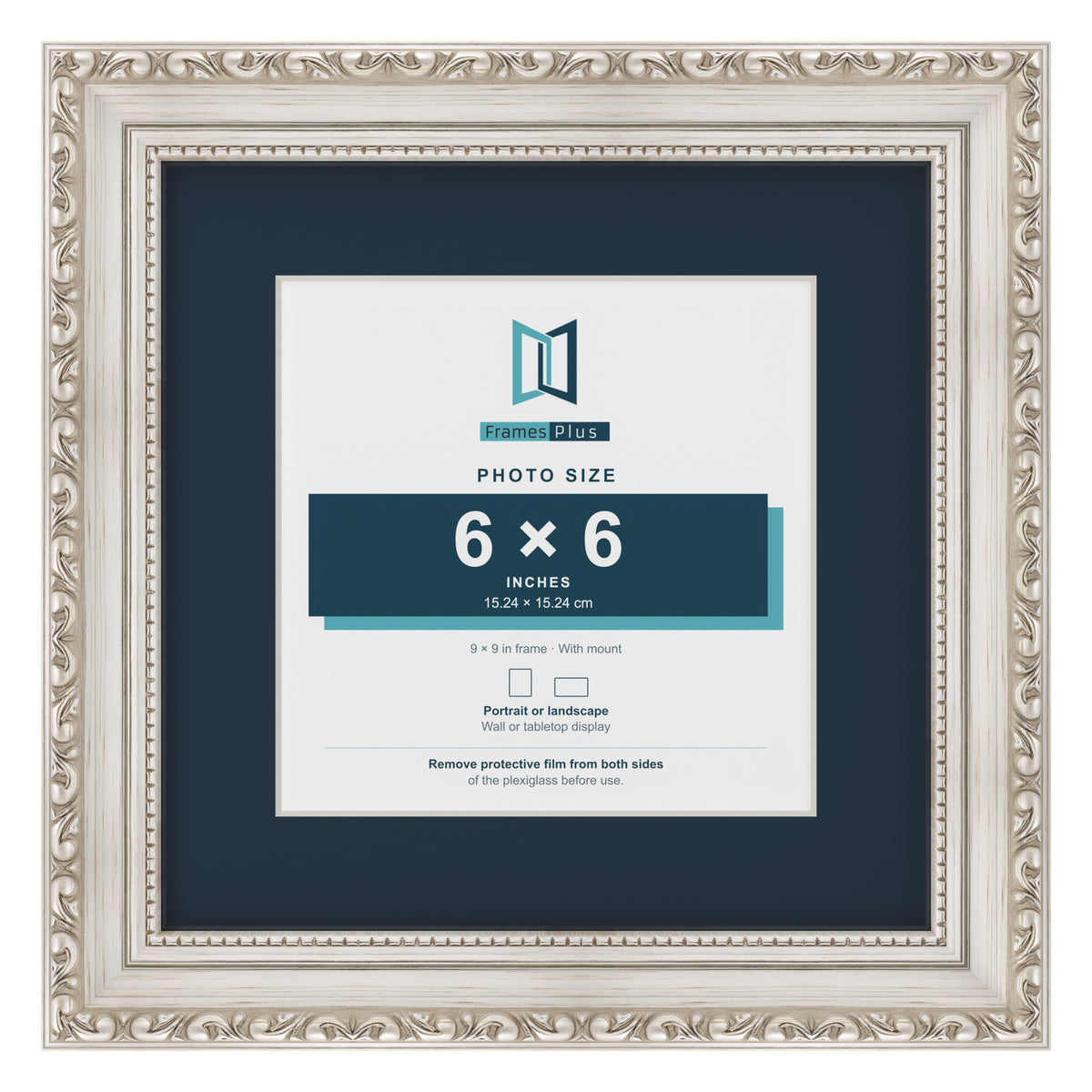Louis Range Silver Picture, Photo & Poster Frame with Pacific Blue Mount - 9x9" Frame for 6x6" Photo, Silver