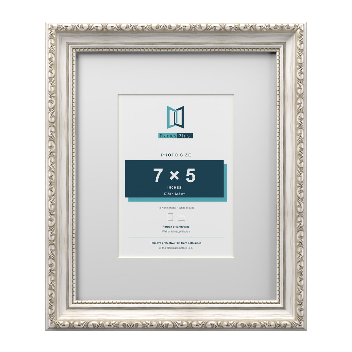 Louis Range Silver Picture, Photo & Poster Frame with White Mount - 11x9" Frame for 7x5" Photo, Silver