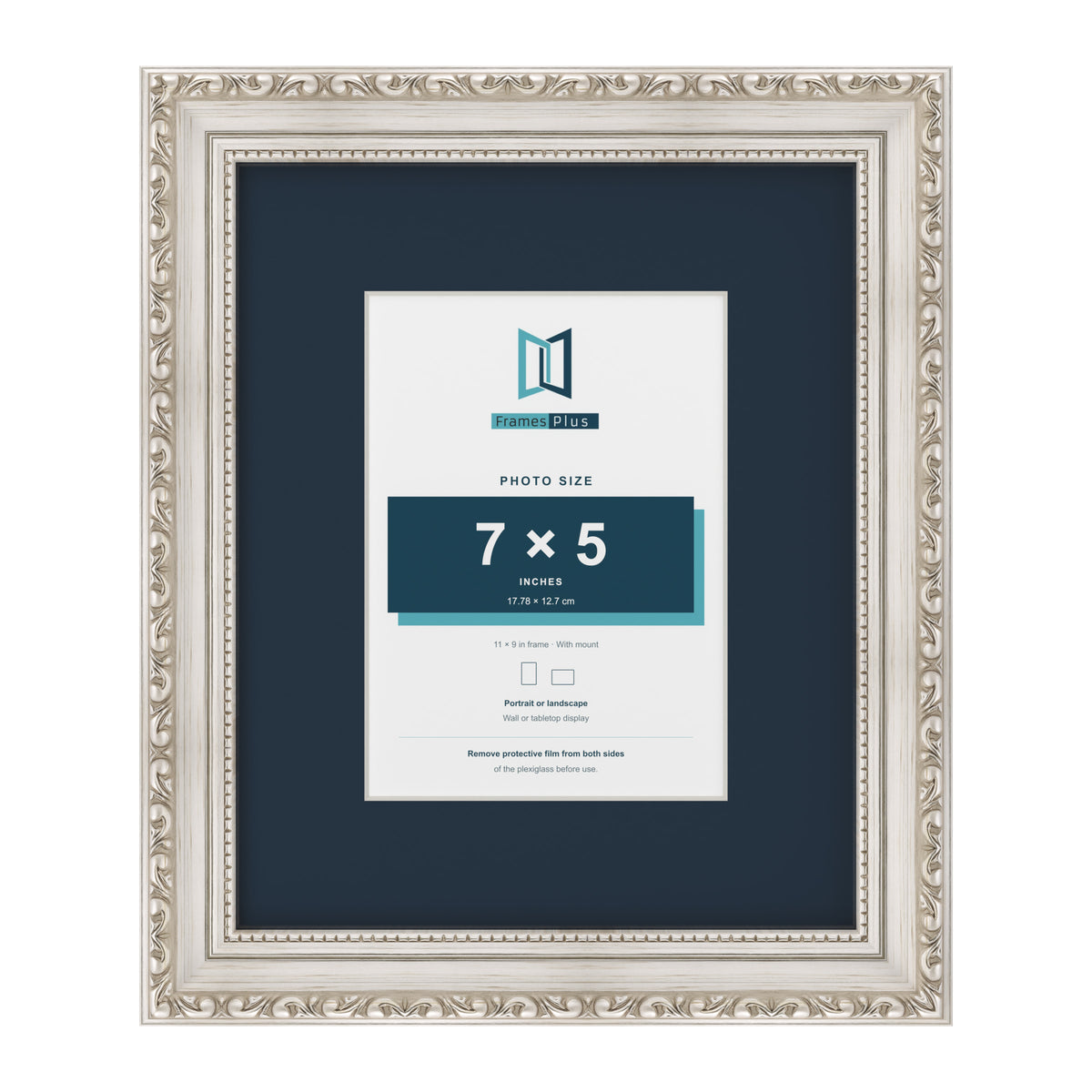 Louis Range Silver Picture, Photo & Poster Frame with Pacific Blue Mount - 11x9" Frame for 7x5" Photo, Silver