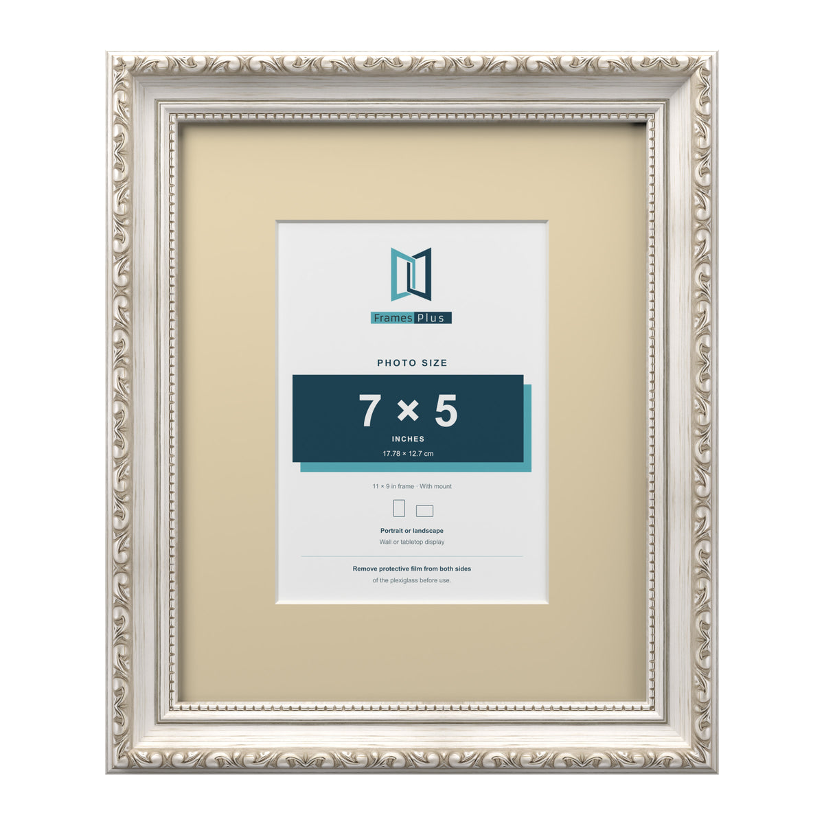 Louis Range Silver Picture, Photo & Poster Frame with Ivory Mount - 11x9" Frame for 7x5" Photo, Silver