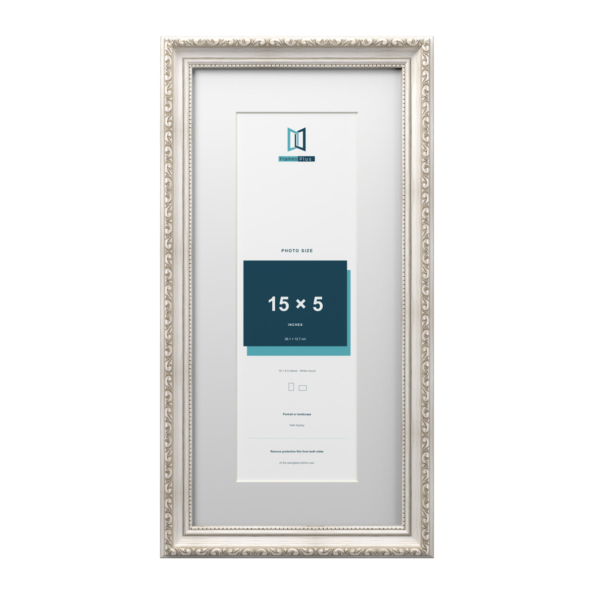 Louis Range Silver Picture, Photo & Poster Frame with White Mount - 19x9" Frame for 15x5" Photo, Silver