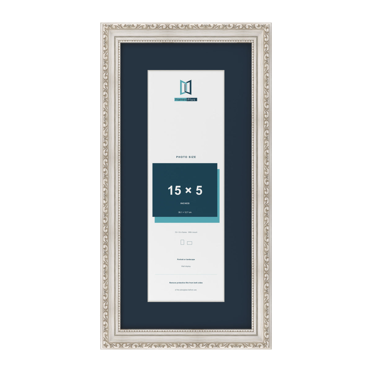 Louis Range Silver Picture, Photo & Poster Frame with Pacific Blue Mount - 19x9" Frame for 15x5" Photo, Silver