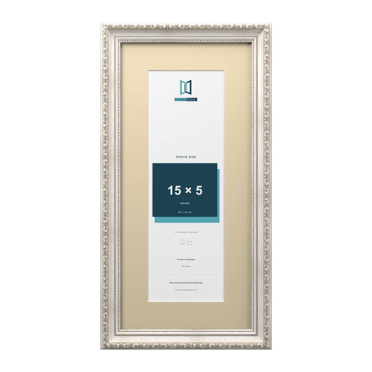 Louis Range Silver Picture, Photo & Poster Frame with Ivory Mount - 19x9" Frame for 15x5" Photo, Silver