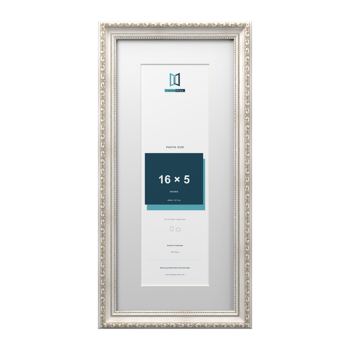 Louis Range Silver Picture, Photo & Poster Frame with White Mount - 20x9" Frame for 16x5" Photo, Silver