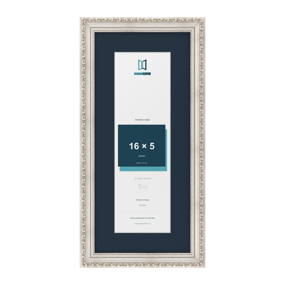 Louis Range Silver Picture, Photo & Poster Frame with Pacific Blue Mount - 20x9" Frame for 16x5" Photo, Silver