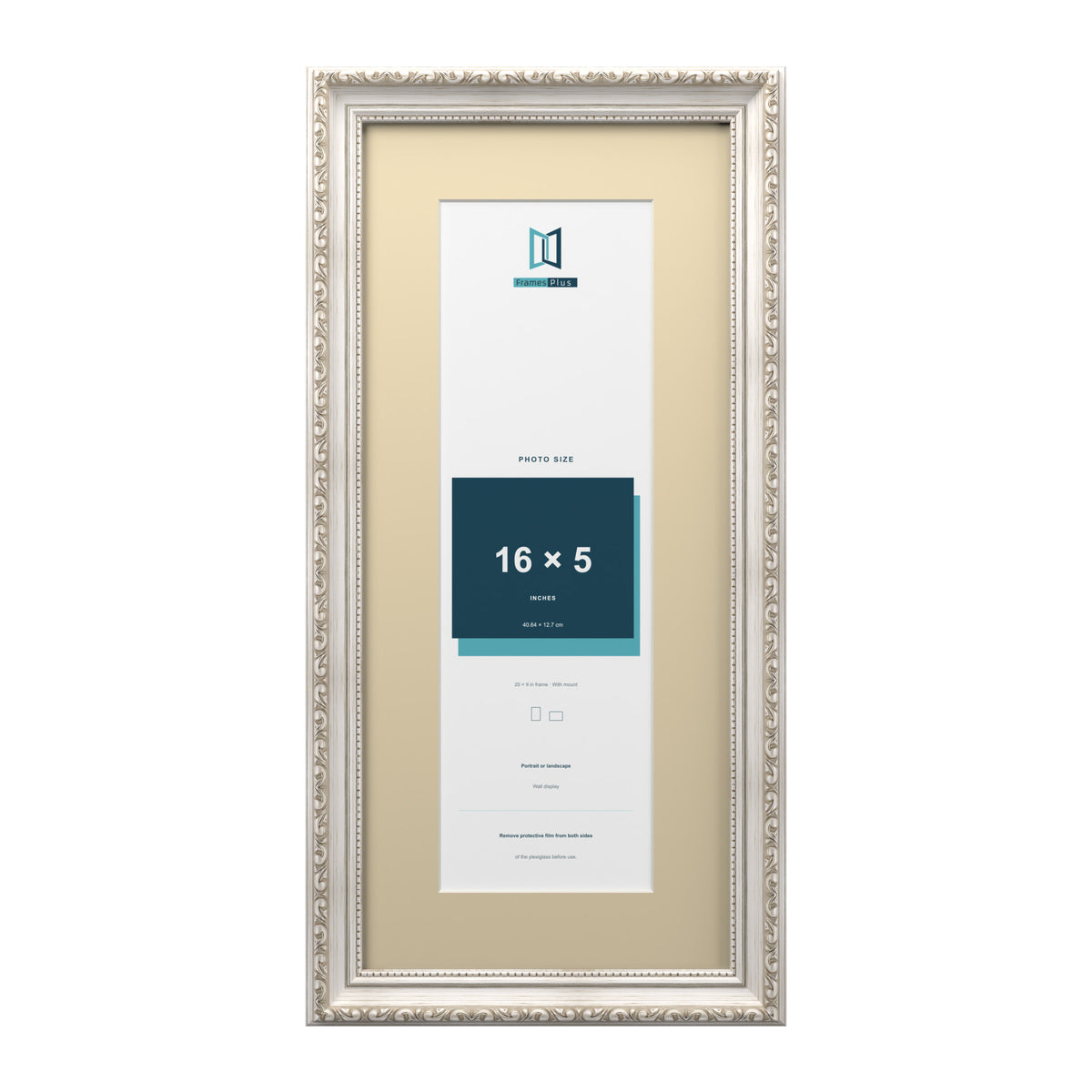 Louis Range Silver Picture, Photo & Poster Frame with Ivory Mount - 20x9" Frame for 16x5" Photo, Silver