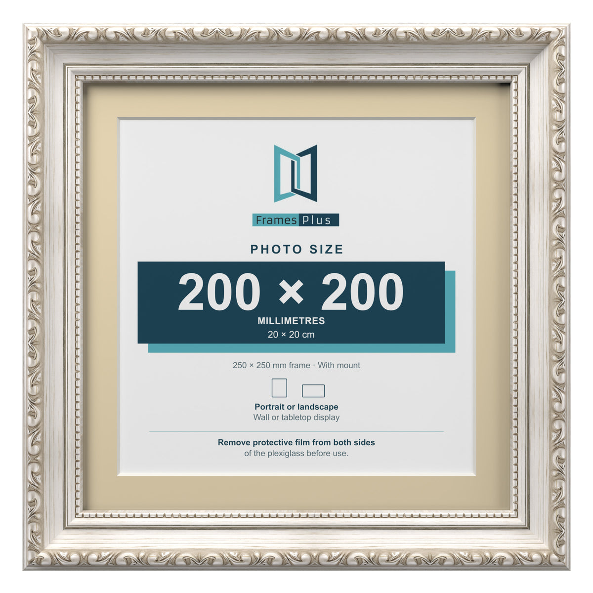 Louis Range Silver Picture, Photo & Poster Frame with Ivory Mount - 25x25cm Frame for 20x20cm Photo, Silver
