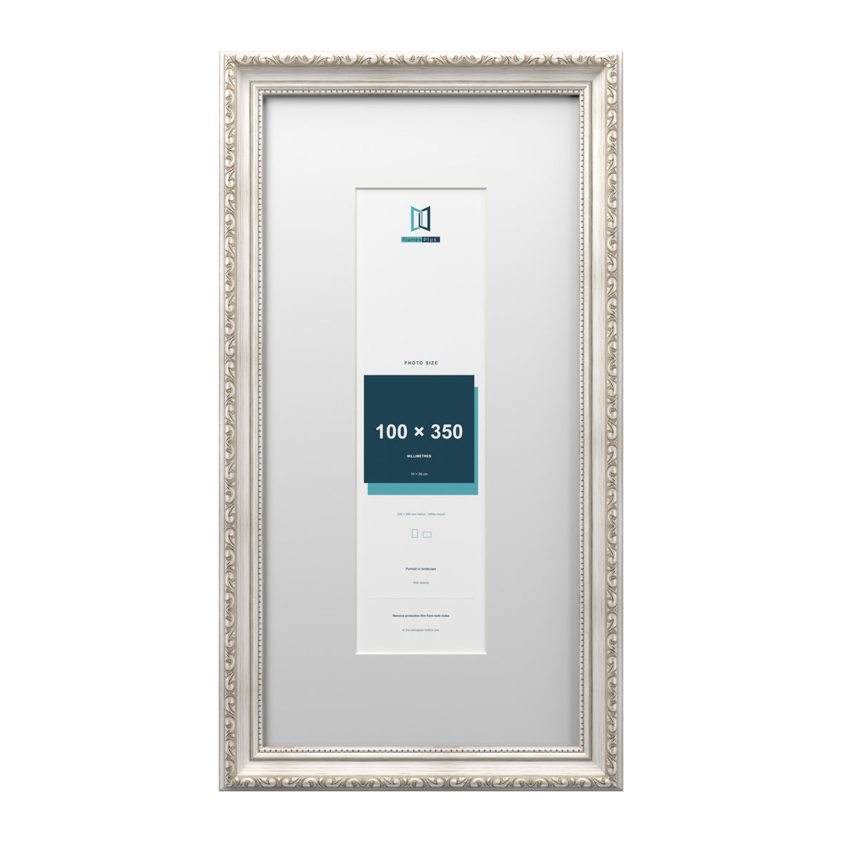 Louis Range Silver Picture, Photo & Poster Frame with White Mount - 50x25cm Frame for 35x10cm Photo, Silver