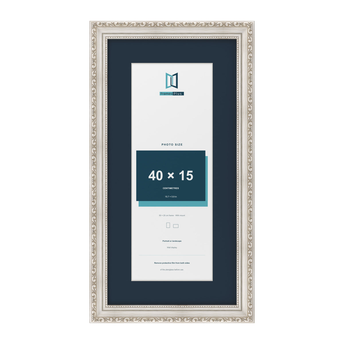 Louis Range Silver Picture, Photo & Poster Frame with Pacific Blue Mount - 50x25cm Frame for 40x15cm Photo, Silver