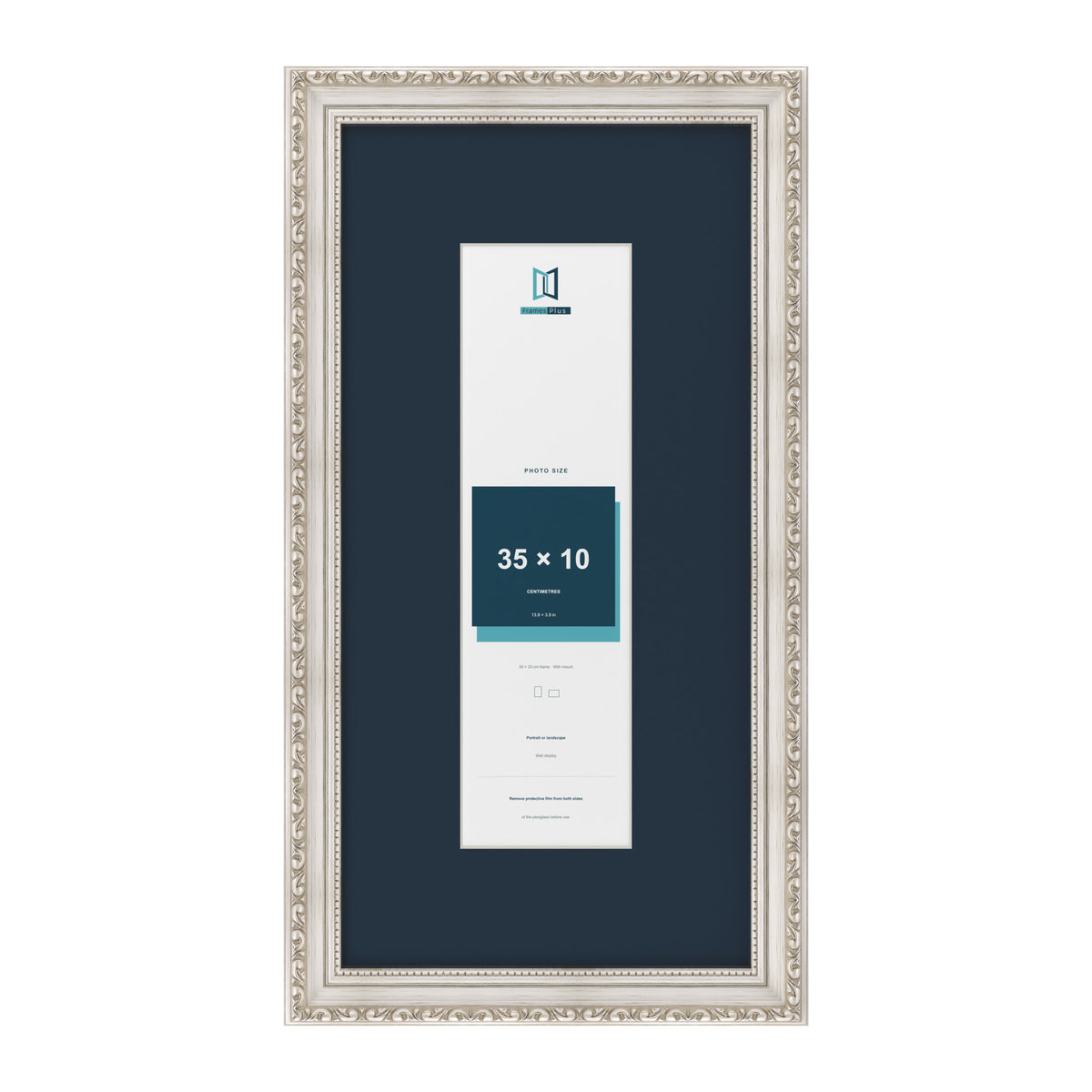 Louis Range Silver Picture, Photo & Poster Frame with Pacific Blue Mount - 50x25cm Frame for 35x10cm Photo, Silver