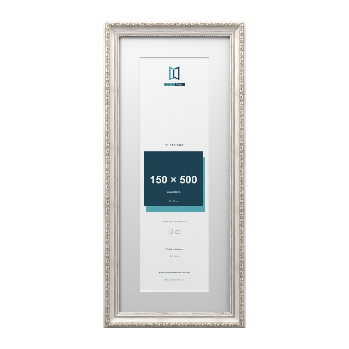 Louis Range Silver Picture, Photo & Poster Frame with White Mount - 60x25cm Frame for 50x15cm Photo, Silver