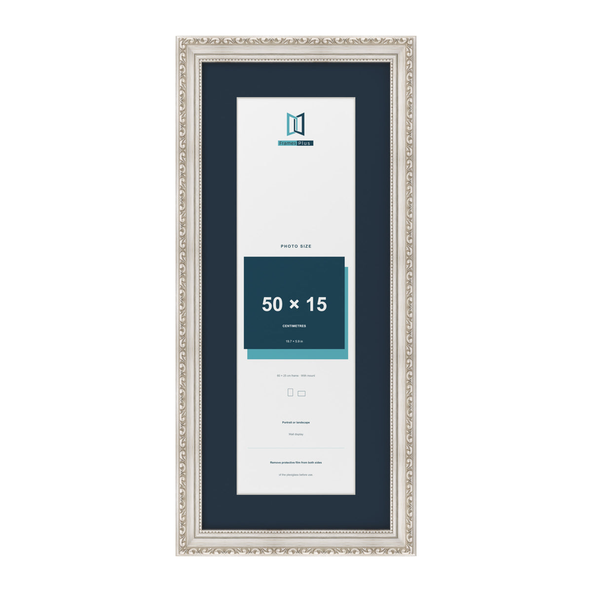 Louis Range Silver Picture, Photo & Poster Frame with Pacific Blue Mount - 60x25cm Frame for 50x15cm Photo, Silver