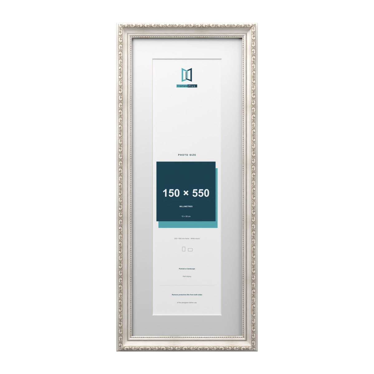 Louis Range Silver Picture, Photo & Poster Frame with White Mount - 65x25cm Frame for 55x15cm Photo, Silver