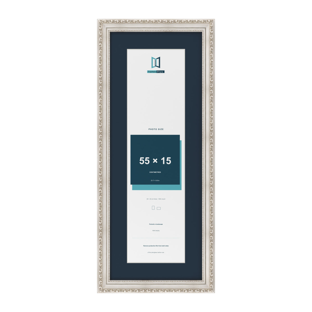 Louis Range Silver Picture, Photo & Poster Frame with Pacific Blue Mount - 65x25cm Frame for 55x15cm Photo, Silver