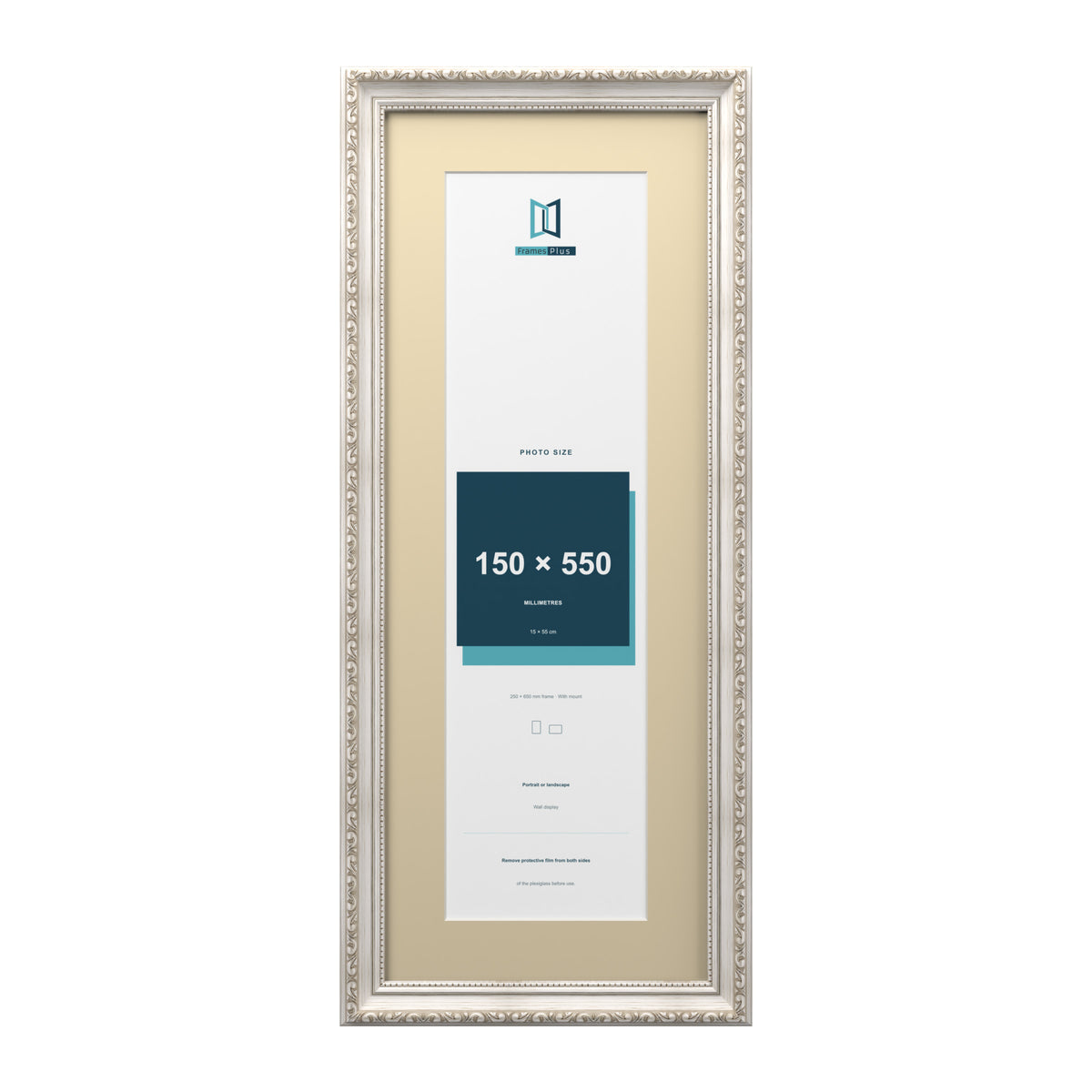 Louis Range Silver Picture, Photo & Poster Frame with Ivory Mount - 65x25cm Frame for 55x15cm Photo, Silver