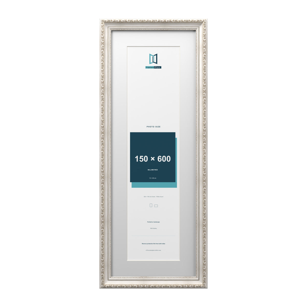 Louis Range Silver Picture, Photo & Poster Frame with White Mount - 70x25cm Frame for 60x15cm Photo, Silver