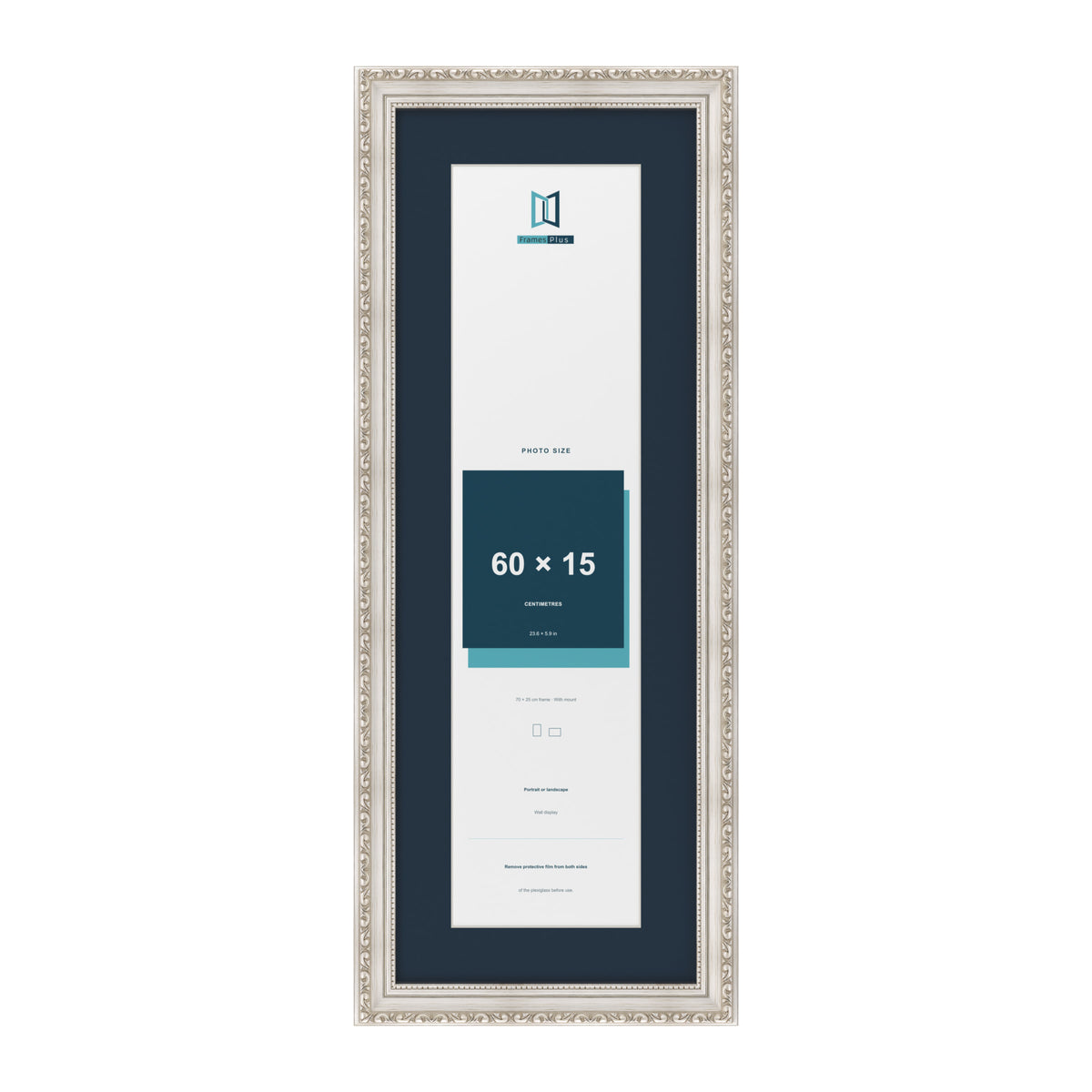 Louis Range Silver Picture, Photo & Poster Frame with Pacific Blue Mount - 70x25cm Frame for 60x15cm Photo, Silver