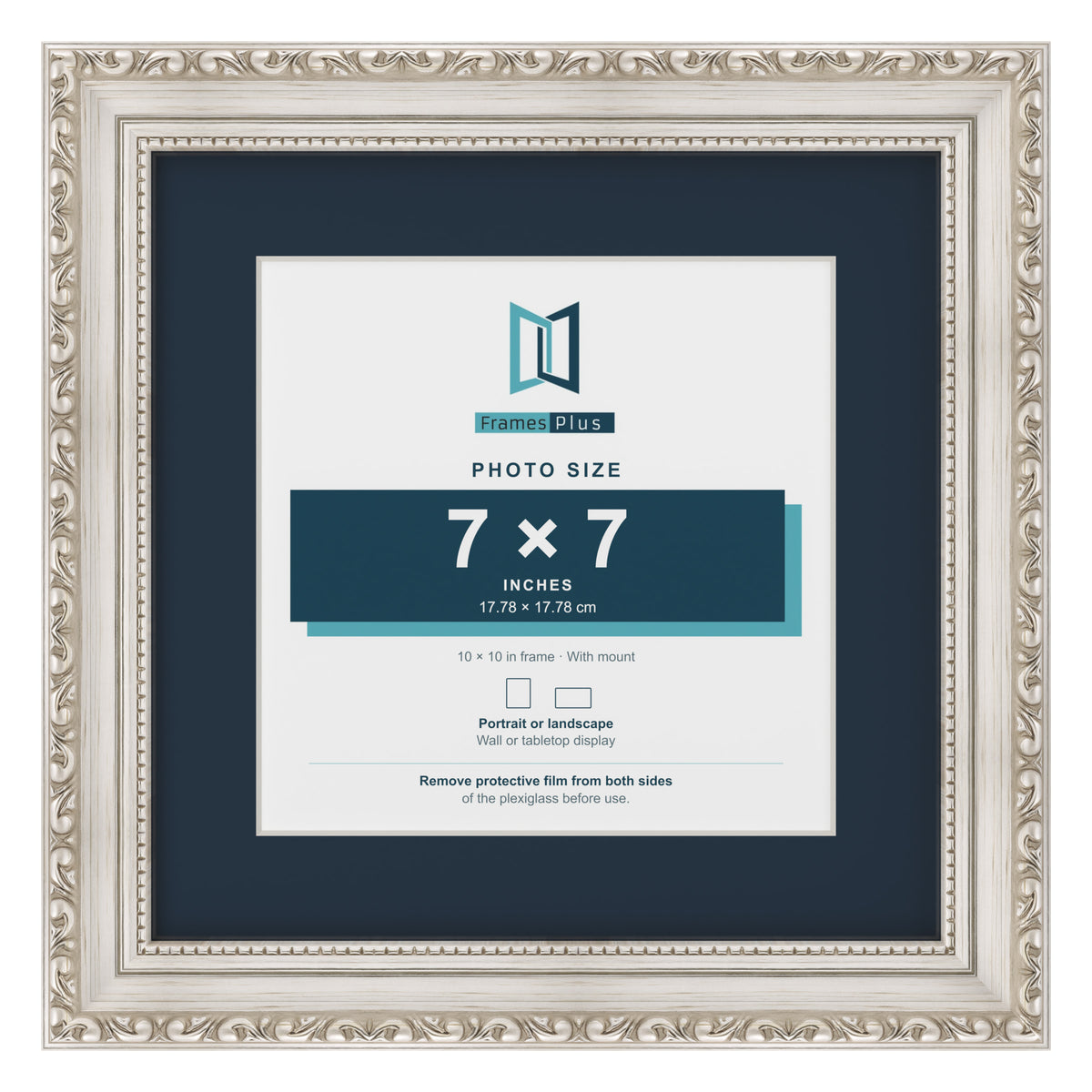 Louis Range Silver Picture, Photo & Poster Frame with Pacific Blue Mount - 10x10" Frame for 7x7" Photo, Silver