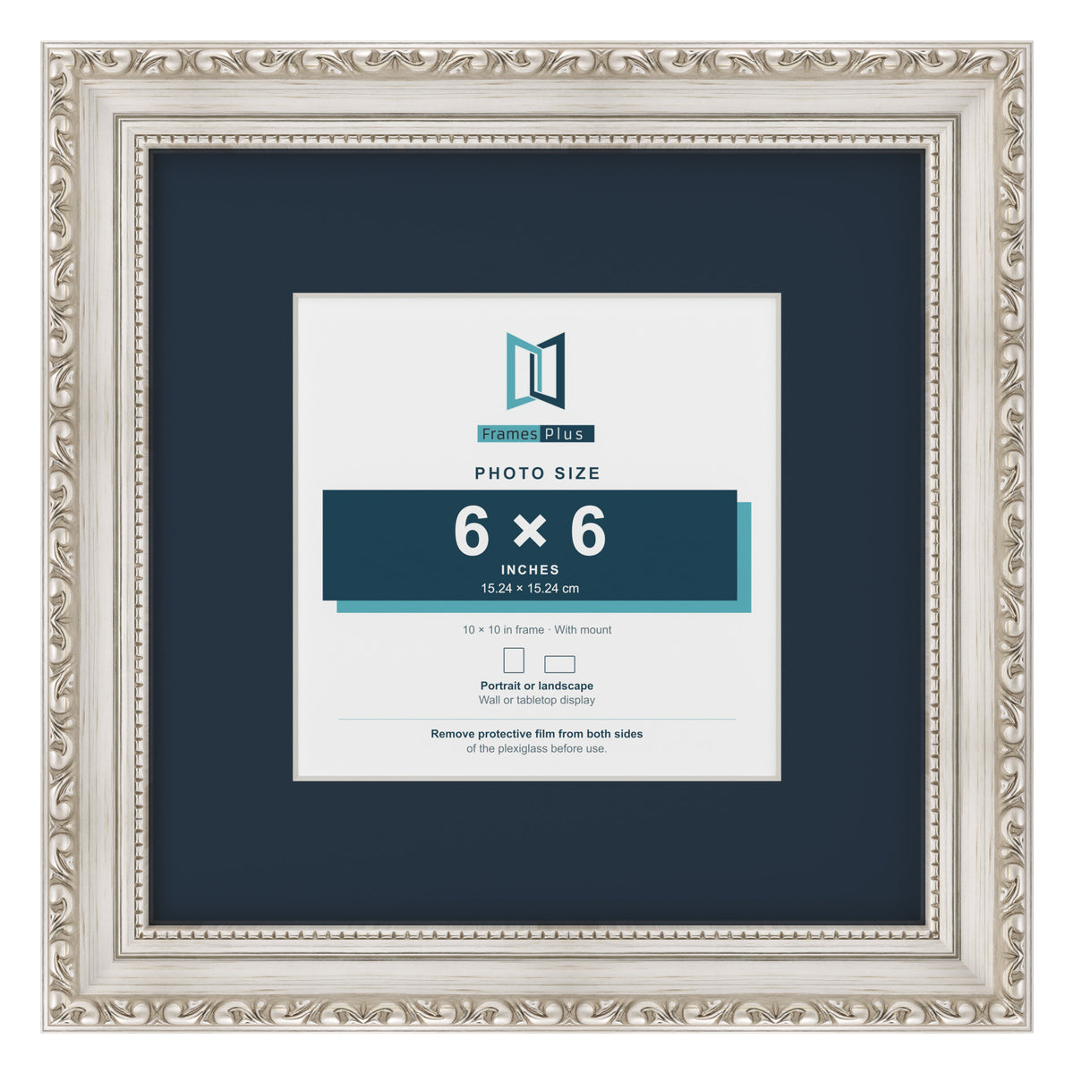 Louis Range Silver Picture, Photo & Poster Frame with Pacific Blue Mount - 10x10" Frame for 6x6" Photo, Silver