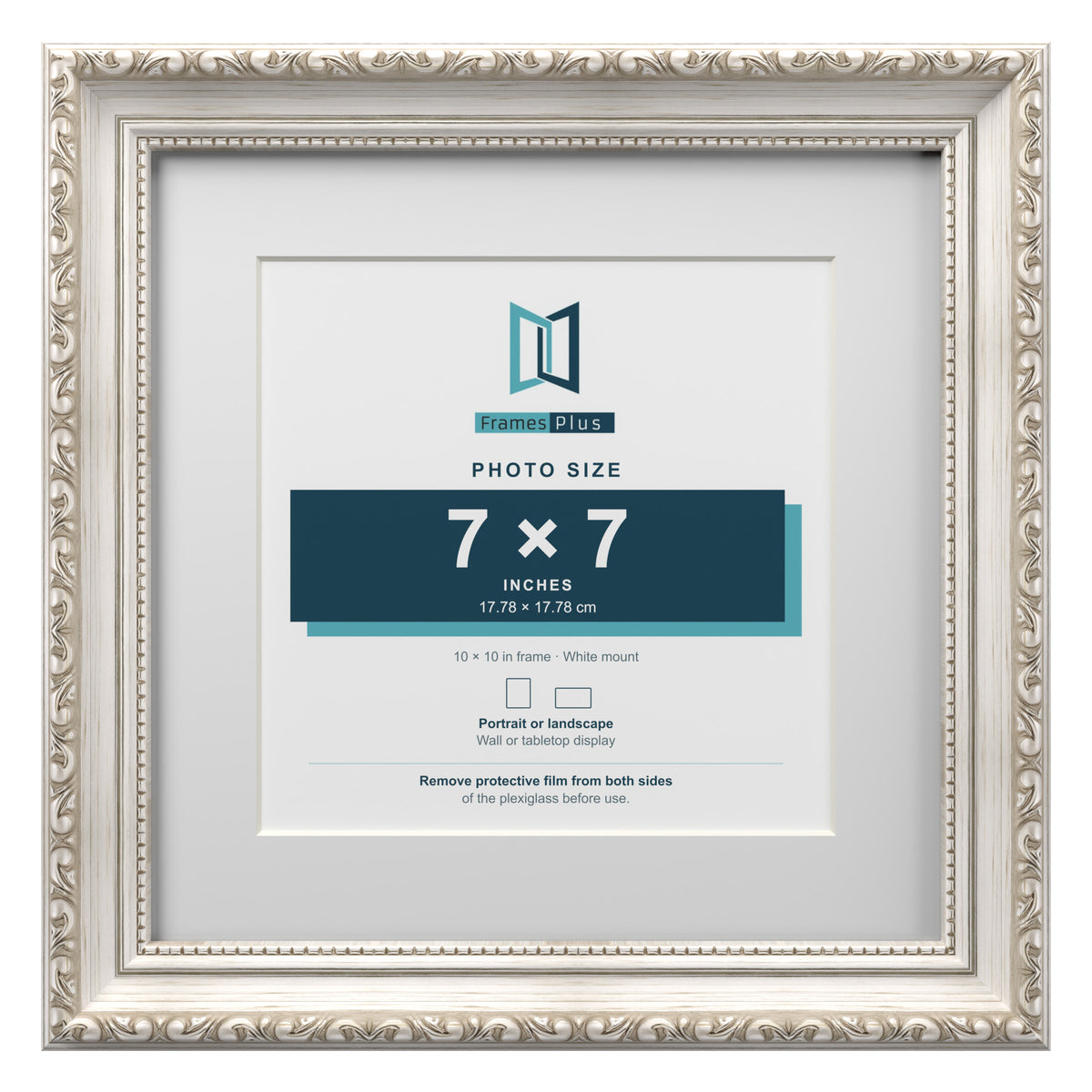 Louis Range Silver Picture, Photo & Poster Frame with White Mount - 10x10" Frame for 7x7" Photo, Silver
