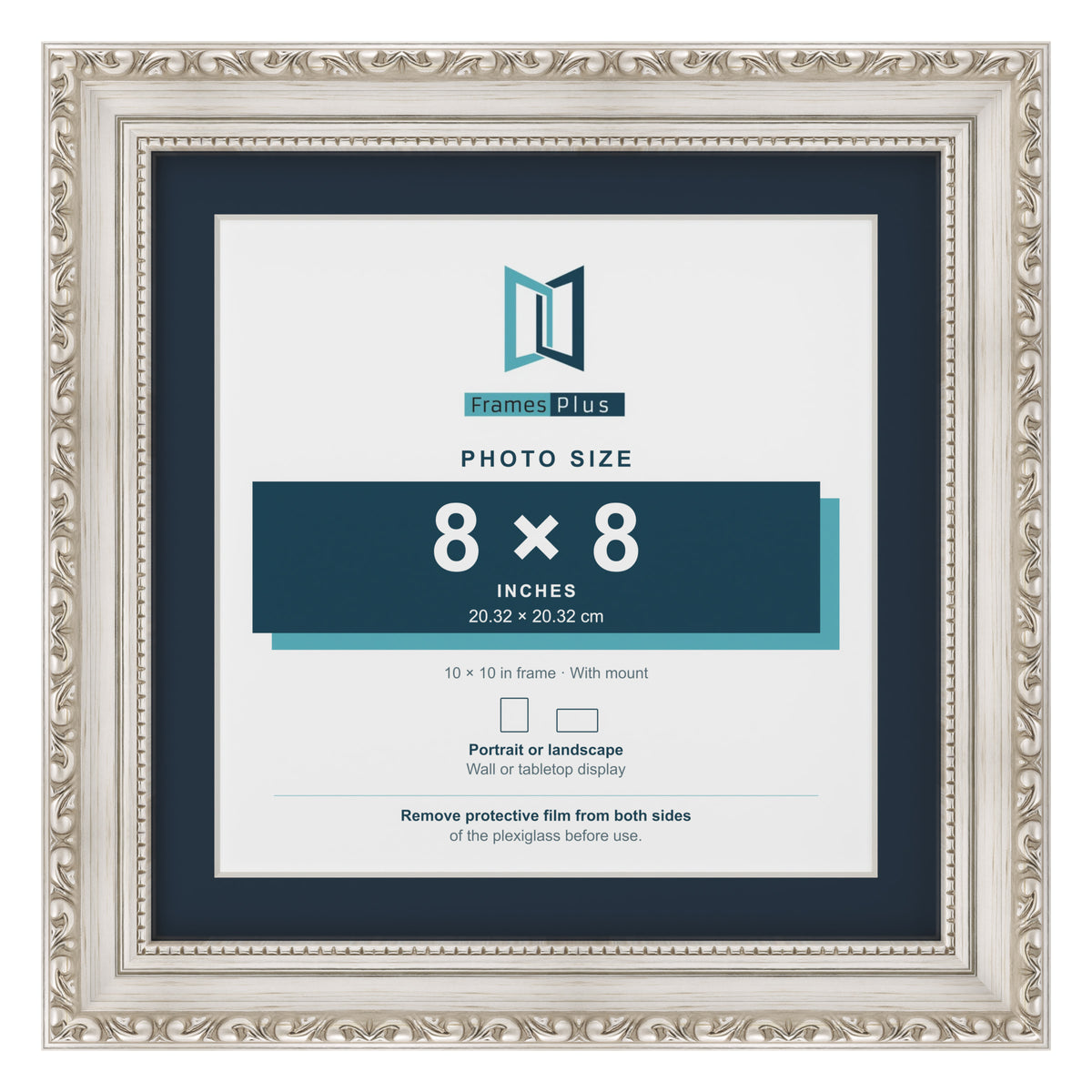 Louis Range Silver Picture, Photo & Poster Frame with Pacific Blue Mount - 10x10" Frame for 8x8" Photo, Silver