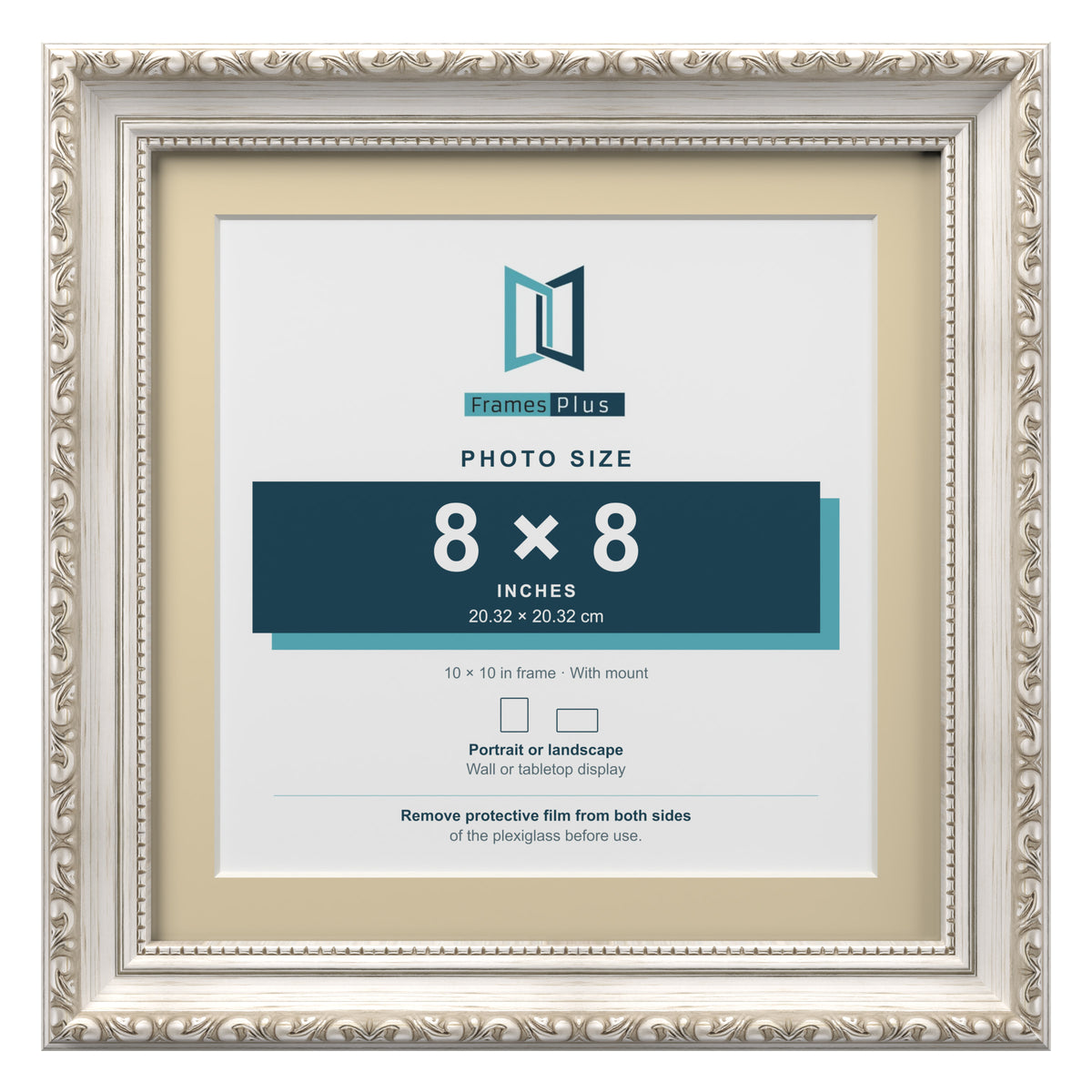 Louis Range Silver Picture, Photo & Poster Frame with Ivory Mount - 10x10" Frame for 8x8" Photo, Silver