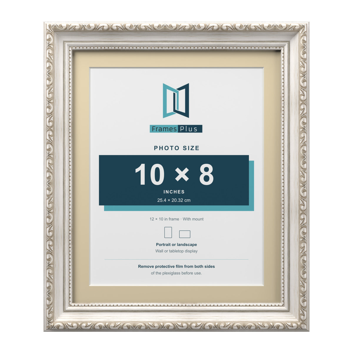 Louis Range Silver Picture, Photo & Poster Frame with Ivory Mount - 12x10" Frame for 10x8" Photo, Silver